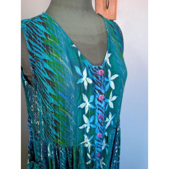 Blue Green Tropical Dress: Lightweight Gauzy Dress Size XL - Picture 4 of 8